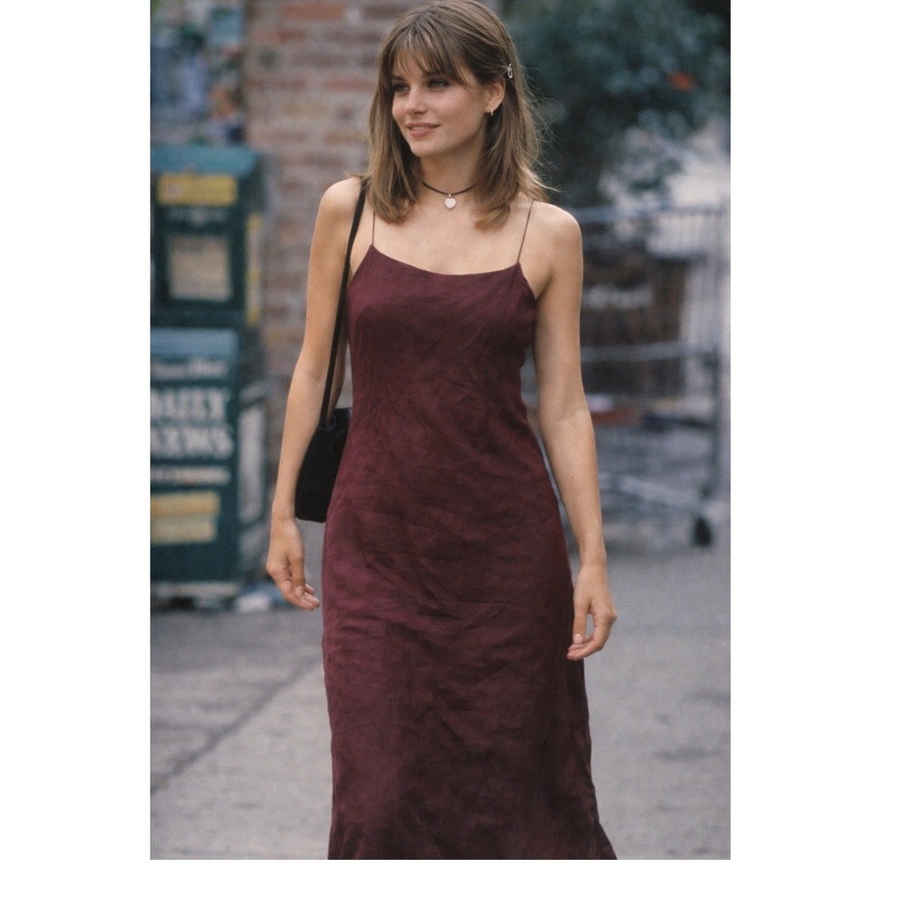 HM Womens Burgundy Spaghetti Strap Midi Slip Dress 90s Style Brown Small
